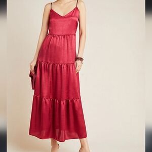Anthropologie RO&DE Elodie Tiered Maxi Dress Womens Size Medium Maroon